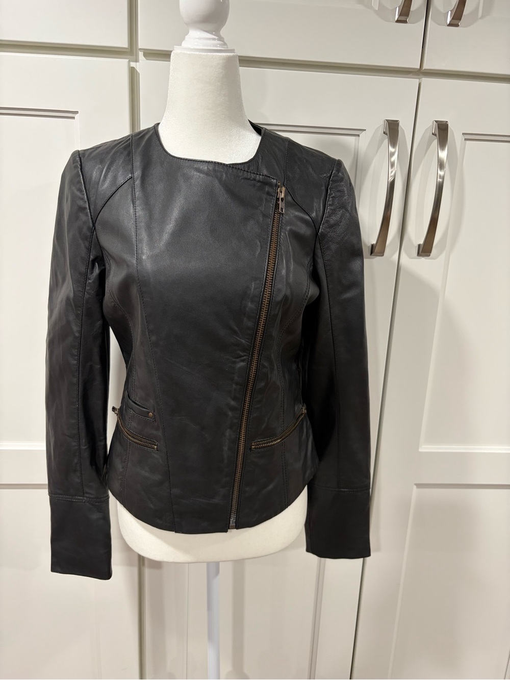 Bagatelle Black Asymmetrical Zip Leather Jacket